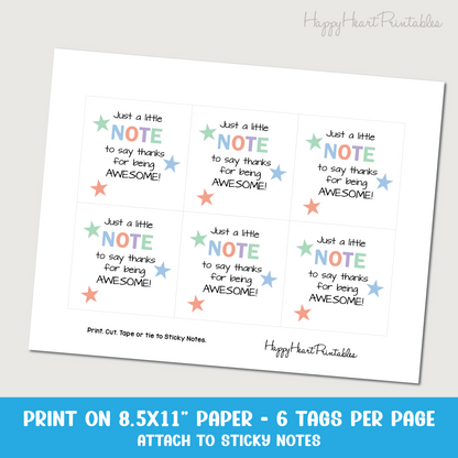 Thank You Gift Tag - Printable Sticky Note Tag