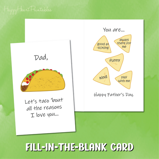 Father's Day Printable Taco Card - Fill in the Blank Card