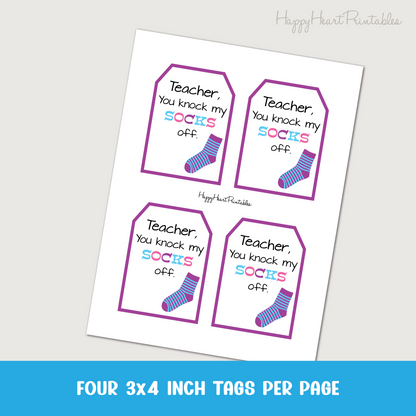 Teacher Appreciation Gift Tag - Printable Gift Tag for Socks