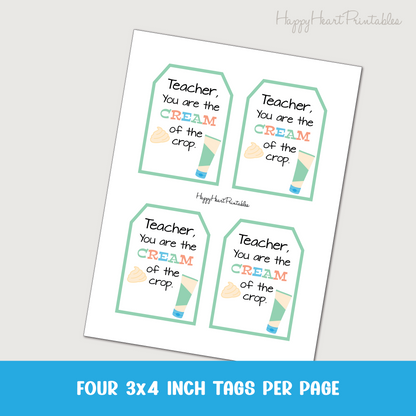 Teacher Appreciation Gift Tag - Printable hand cream gift Tag