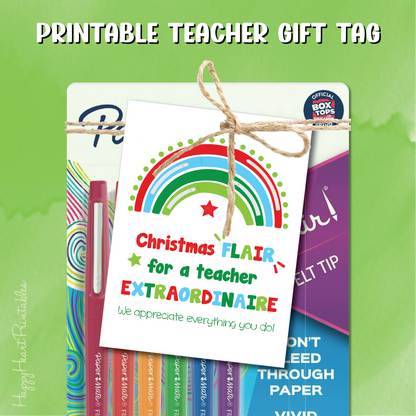 Christmas Teacher Gift Tag - Rainbow - Printable Gift Tag for Pens
