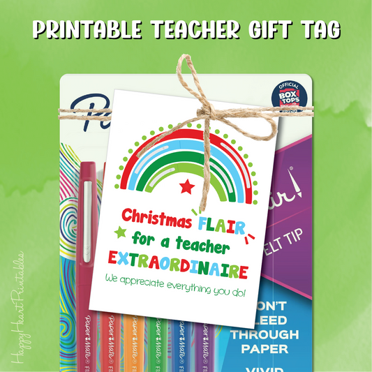 Christmas Teacher Gift Tag - Rainbow - Printable Gift Tag for Pens