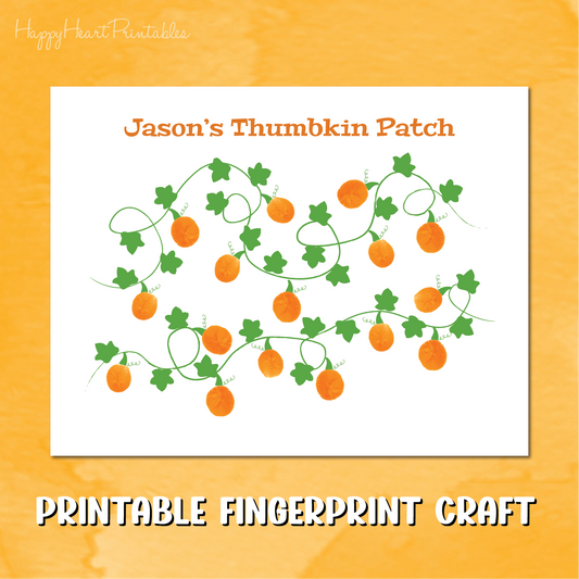 Fall Fingerprint Art - Thumbkin Patch - Printable Pumpkin Patch Template