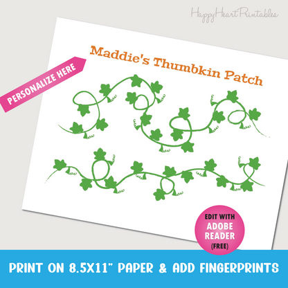 Fall Fingerprint Art - Thumbkin Patch - Printable Pumpkin Patch Template