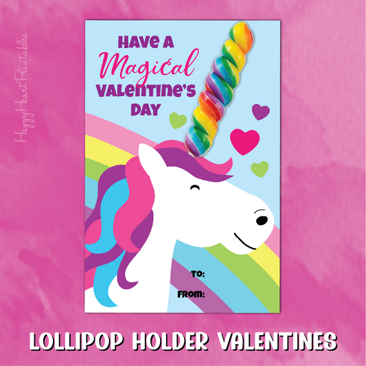 Unicorn Lollipop Valentines - Printable Unicorn Valentines
