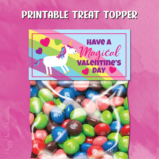 Unicorn Valentine Topper - Unicorn Valentine Treat Bag Topper