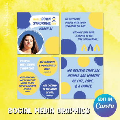 World Down Syndrome Day Social Media Graphics - Fully Customizable in Canva